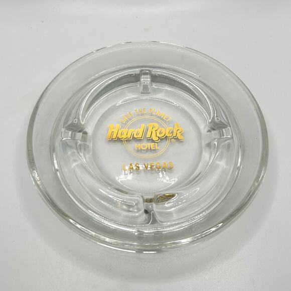 Vintage Hard Rock Hotel Las Vegas Opening Day Clear Ashtray Gold Save The Planet - Picture 2 of 3